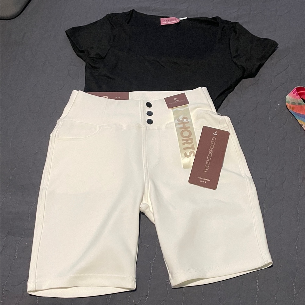 Elegant Black and White Women's Shorts by Polished and Poised